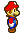 a pixel art of mario wearing a red hat , scarf and blue pants .