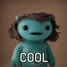 a teddy bear with brown hair and the word cool written below it