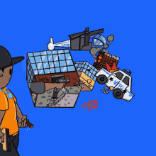 a cartoon of a man holding a gun and a nypd car