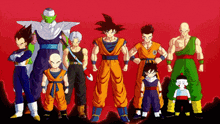 a group of dragon ball characters standing in a line