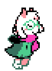 a pixel art drawing of a cat wearing a pink scarf and glasses .