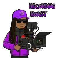 a cartoon of a man holding a camera with the words " recording roast " below him