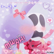 a picture of a ghost with the words " mwah " written on it