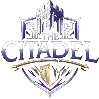 a logo for fate the citadel with a castle in the middle