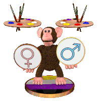 a monkey is holding a male and female sign