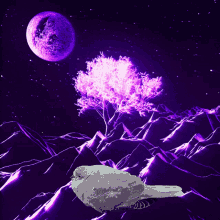 vaporwave purple moon tree pigeon