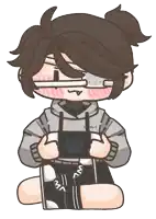 a drawing of a person with a bandage on their eye holding a controller