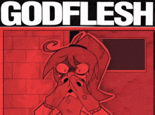 a poster for godflesh shows a girl covering her mouth with her hands