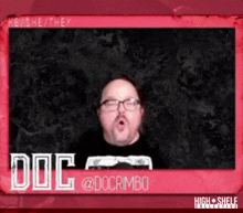 a man with down syndrome is wearing glasses and says dog