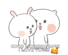 a cartoon bear is hugging a heart with the words `` good morning babe i love you '' written on it .