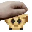 a pixel art of a person holding a cookie with a smiley face on it .
