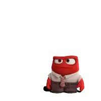 a red cartoon character with a shirt that says ' angry ' on it