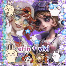 a picture of a girl with the words erin + vivi on it