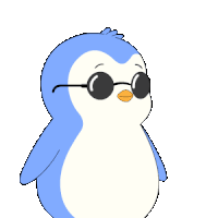 a blue and white penguin is wearing glasses