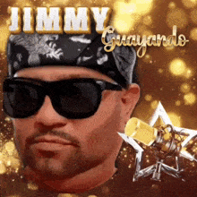 a man wearing sunglasses and a bandana is named jimmy