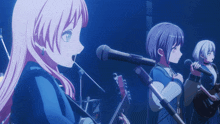 a group of anime girls singing into microphones