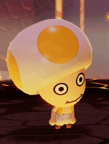 a cartoon character with a yellow and white hat