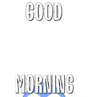 a blue and white penguin with the words good morning written on it