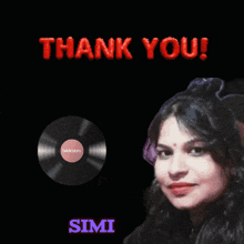 a picture of a woman with the words thank you simi on the bottom