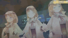 three anime characters are standing next to each other with a yellow sign that says #ame3d on it