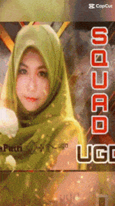 a woman wearing a green hijab is on a poster that says putri ugo