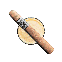 a cigar with the number 24 on it sits on a glass of coffee
