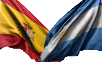 a spanish flag and an argentinian flag are flying side by side