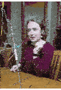a woman sitting at a table playing a game with sticks on it