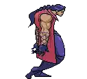 a pixel art drawing of a man in a red coat and blue jeans .