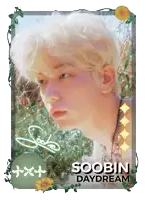 a picture of a young man with the name soobin daydream on the bottom
