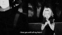 a black and white drawing of a girl with the words i love you with all my heart