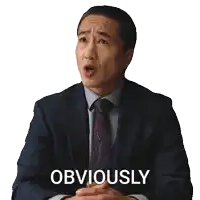 a man in a suit and tie has the word obviously on his face