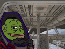 a cartoon of a green frog in a space suit with the number 3 on his head