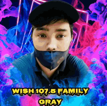 a picture of a man with his mouth taped and the words wish 107.5 family gray on the bottom
