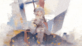 a painting of a girl holding a sword and a microphone
