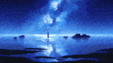 a person standing in a body of water under a starry sky