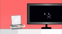 a cartoon drawing of a tv with a sad face on it