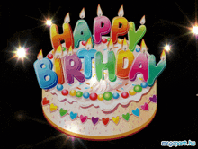 a colorful birthday cake with the words happy birthday on it