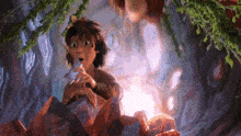 a cartoon character with a surprised look on his face is in a cave