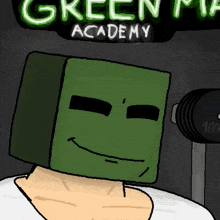 a drawing of a man with a green box on his head and the words green mma academy