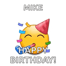 a happy birthday greeting card with a bunch of smiley faces wearing party hats