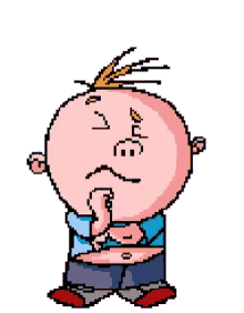 a pixel art drawing of a cartoon character with a pig nose