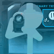 a cartoon character holding a camera in front of a sign that says cenary try 4
