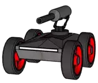 a drawing of a vehicle with red wheels