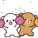 a polar bear and a brown bear are holding pom poms in their hands .