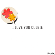 a speech bubble that says i love you colbie with two flowers