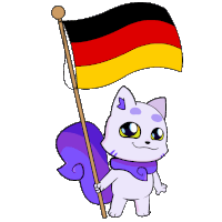 a cartoon cat is holding a german flag in its paws