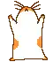 a pixel art drawing of a hamster with its eyes closed and arms outstretched .