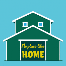 a green barn with a rainbow and the words no place like home on it