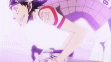 a cartoon drawing of a person riding a bike with the number 6 on the back